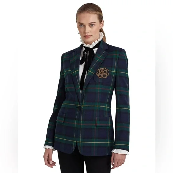 NWT Lauren Ralph Lauren Bullion Plaid Wool-Blend Twill Blazer Size 20W Woman - Picture 1 of 16
